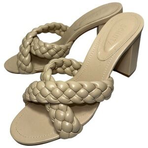 Schutz Women’s Size 9.5 Almond Buff Tan Nude Creamy Cicely Block Open Toe Sandal